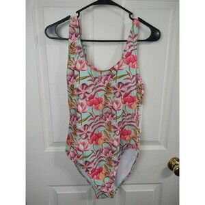 Nicole Miller Swimsuit M One Piece Aqua Floral Print